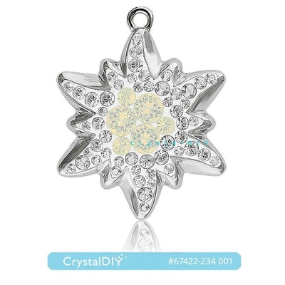 CrystalDIY奧地利SW水晶密鑲雪絨花吊墜#67442 白蛋石234 水晶001混色 鍍銠金屬1