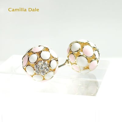 CamillaDale古典繡花立體圓球水晶耳環(粉)2
