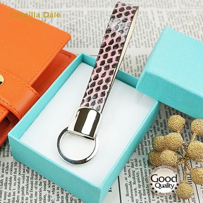 CamillaDale 韓製正蛇皮粉紅自動拉環鑰匙圈3