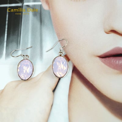 CamillaDale 玫瑰蛋白石耳環 採用奧地利SW水晶花式石#41205