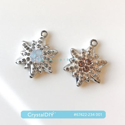 CrystalDIY奧地利SW水晶密鑲雪絨花吊墜#67442 鍍銠金屬做成項鍊、耳環9