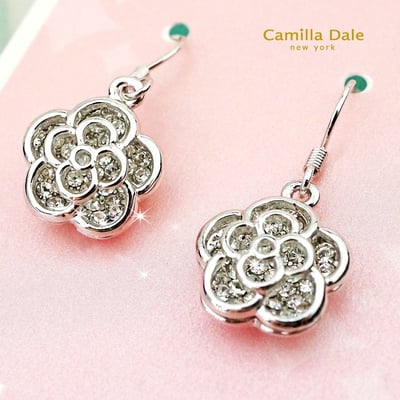 CamillaDale 銀白山茶花水鑽耳環2