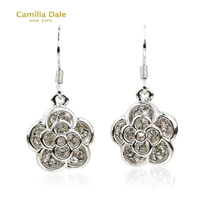 CamillaDale 銀白山茶花水鑽耳環3