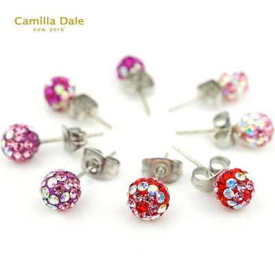 Camilla Dale 6mm繡花球水鑽耳環(白彩粉)4