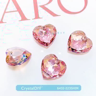 CrystalDIY奧地利水晶SW愛心吊墜新切割#6432 Lt. Rose Shimmer(223SHIM)淡粉紅微光14.5mm多色可選3