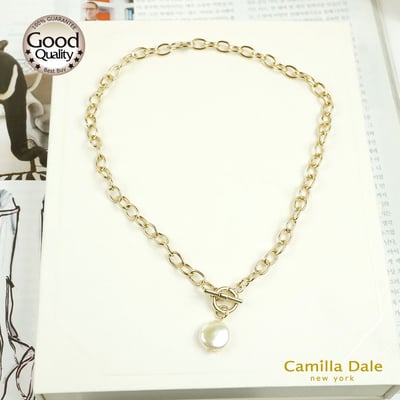 CamillaDale金色扁圓珍珠頸鍊短鍊項鍊(韓製)3