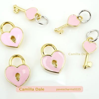 CamillaDale心鎖與鑰匙吊飾(粉) 【225】心+鎖一對 大孔徑 適用潘朵拉手鍊2