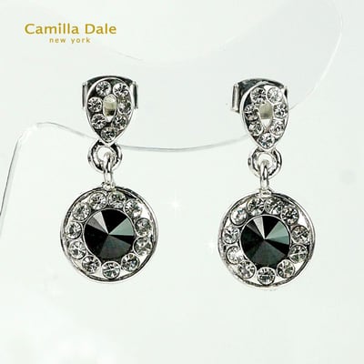Camilla Dale黑寶石圓尖水晶垂吊耳環2