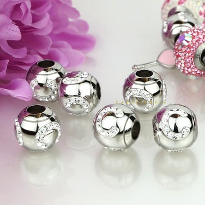 CrystalDIY奧地利SW水晶迷人密鑲英文字母串飾#82201【C】不銹鋼材潘朵拉手鍊適用2