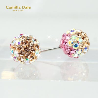 CamillaDale 8mm繡花球水鑽耳環(絲綢)2