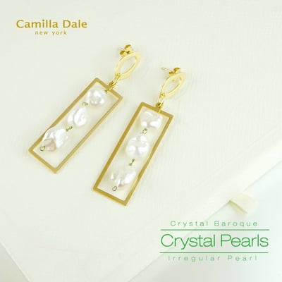 Camilla Dale 925純銀不規則珍珠長形霧金耳環4