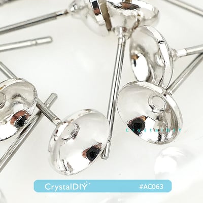 CrystalDIY 5mm碗形耳針 正白金屬 可手作水鑽耳環 抗過敏2