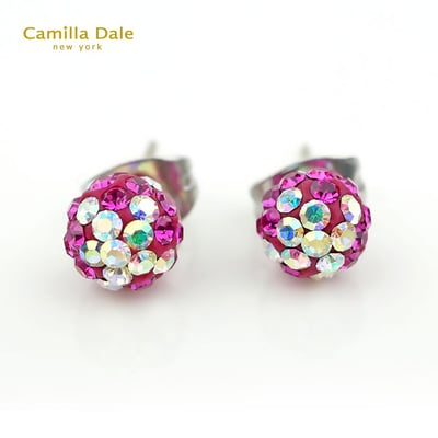 Camilla Dale 6mm繡花球水鑽耳環(白彩海棠紅)1