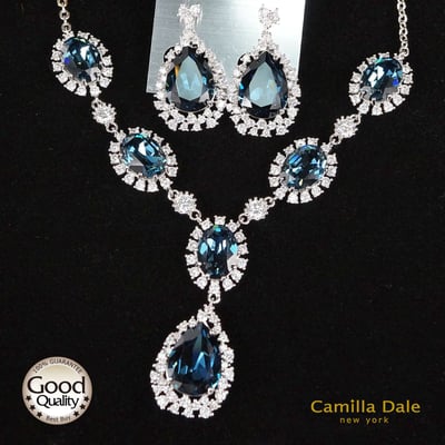 CamillaDale 法式宮廷蒙大拿藍水晶項鍊耳環套組(韓製)1