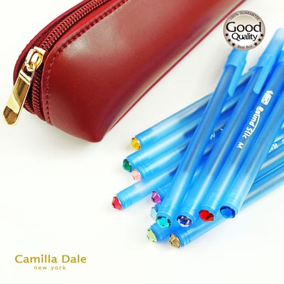 法國BIC比克軟式舒適原子筆藍色一打(12 支) 採用施華洛世奇水晶平底石SS34附贈PU牛皮筆袋5