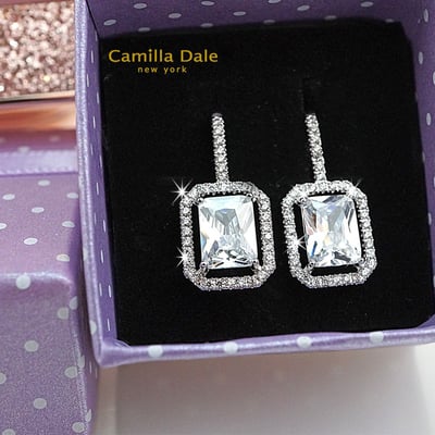 CamillaDale 亞尼斯頓鋯石耳環 長方形鋯石 白鑽3