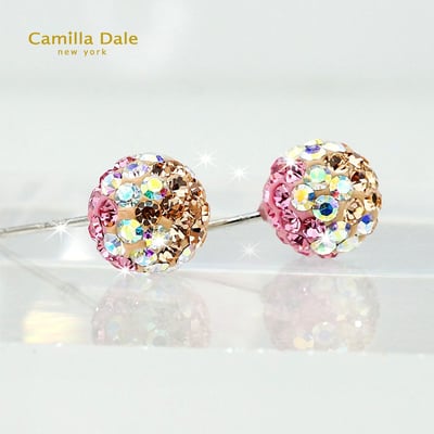 CamillaDale 8mm繡花球水鑽耳環(絲綢)3
