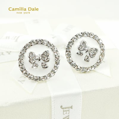 CamillaDale 蝴蝶結鈕扣型水鑽耳環(米白)1