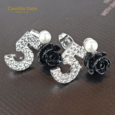 CamillaDale 我愛黑玫瑰花朵水鑽耳環4