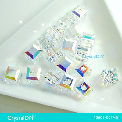 CrystalDIY奧地利水晶SW水晶串珠#5601立體正方形水晶亮彩(001AB) 4mm6