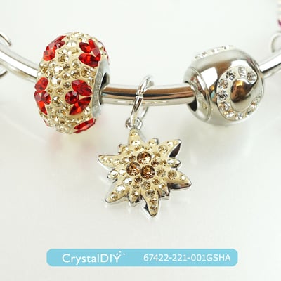 CrystalDIY奧地利SW水晶密鑲雪絨花吊墜#67442 鍍銠金屬做成項鍊、耳環5