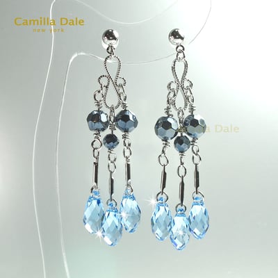 CamillaDale 藍色情挑水晶吊燈耳環3