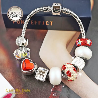 CamillaDale火紅探戈手鍊 採用奧地利SW水晶串飾#82112百合花瓣亮暹羅紅與燦幻金6