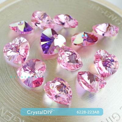 CrystalDIY奧地利水晶SW愛心吊墜#6228粉紅玫瑰亮彩12顆入 兩色可選3