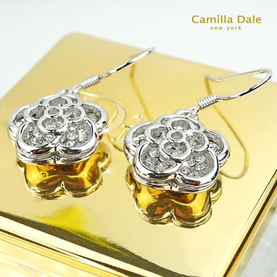 CamillaDale 銀白山茶花水鑽耳環5