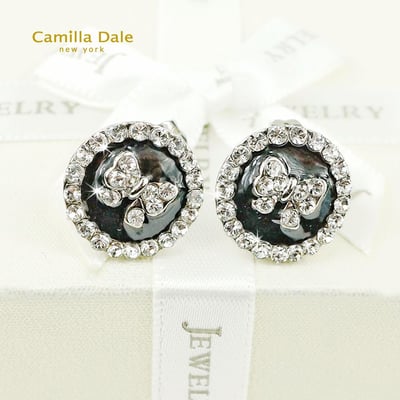 CamillaDale 蝴蝶結鈕扣型水鑽耳環(黑)3
