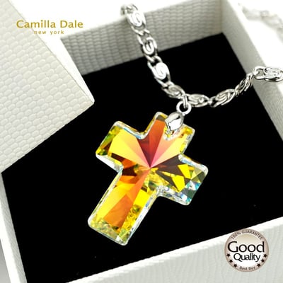 CamillaDale 大十字架水晶厚金屬項鍊長鏈1