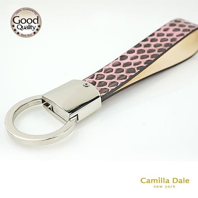 CamillaDale 韓製正蛇皮粉紅自動拉環鑰匙圈2