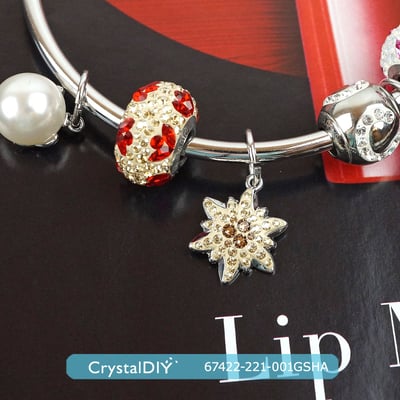CrystalDIY奧地利SW水晶密鑲雪絨花吊墜#67442 鍍銠金屬做成項鍊、耳環7