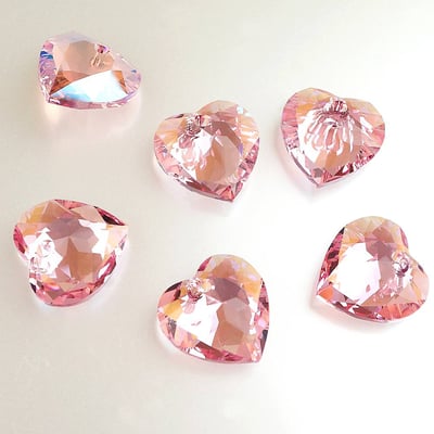 CrystalDIY奧地利水晶SW愛心吊墜新切割#6432 Lt. Rose Shimmer(223SHIM)淡粉紅微光14.5mm多色可選2