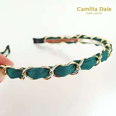 CamillaDale 翡翠綠絲帶綁金色金屬辮結髮箍 高品味韓國精品髮飾3