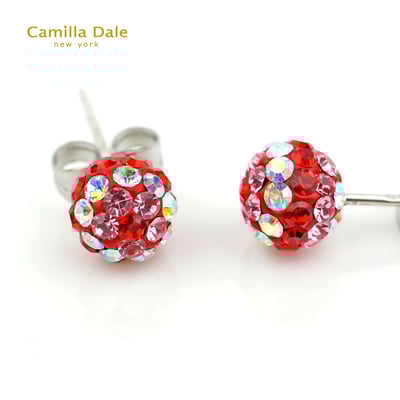 Camilla Dale 6mm繡花球水鑽耳環(白彩紅)3