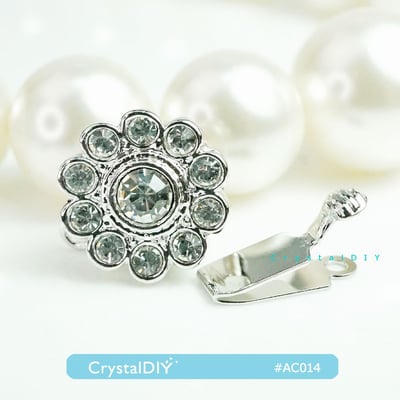CrystalDIY 花朵正白K水鑽珍珠扣 項鍊,手環配件(兩組入) 高品質不易退色2