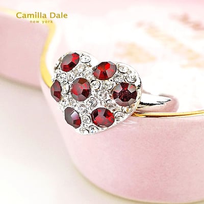 Camilla Dale 點點愛心水鑽戒指 韓製 (暹羅紅)1