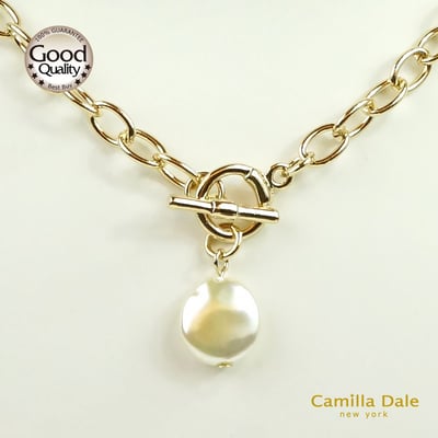 CamillaDale金色扁圓珍珠頸鍊短鍊項鍊(韓製)1