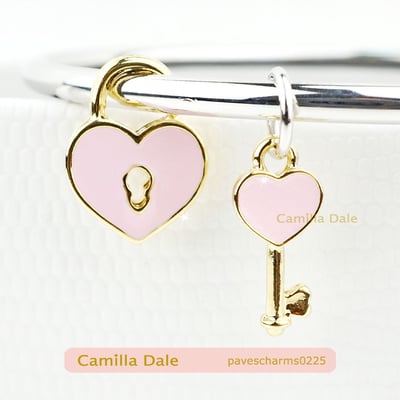 CamillaDale心鎖與鑰匙吊飾(粉) 【225】心+鎖一對 大孔徑 適用潘朵拉手鍊1