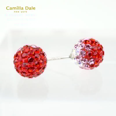 CamillaDale 8mm繡花球水鑽耳環(亮暹羅紅)3