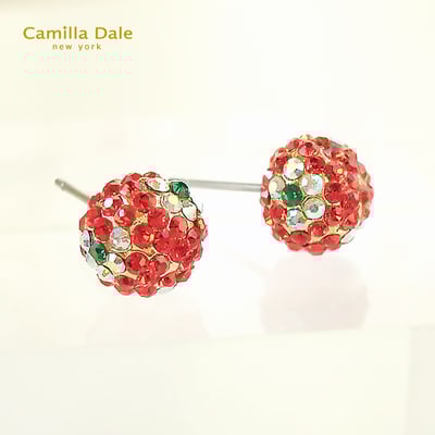 Camilla Dale 8mm繡花球水鑽耳環(驕陽橙)1