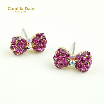 CamillaDale 深楓紅蝴蝶結耳環 韓製1