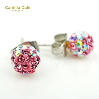 Camilla Dale 6mm繡花球水鑽耳環(白彩粉)3