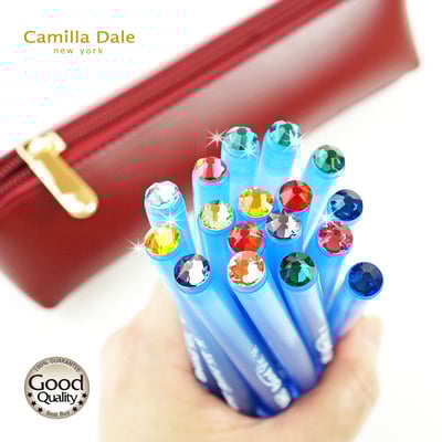 法國BIC比克軟式舒適原子筆藍色一打(12 支) 採用施華洛世奇水晶平底石SS34附贈PU牛皮筆袋1