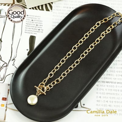CamillaDale金色扁圓珍珠頸鍊短鍊項鍊(韓製)6