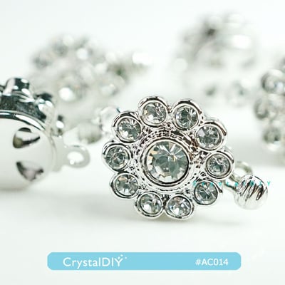 CrystalDIY 花朵正白K水鑽珍珠扣 項鍊,手環配件(兩組入) 高品質不易退色4