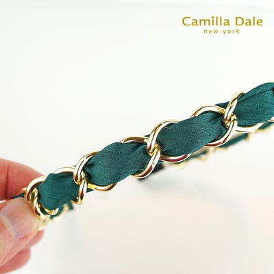 CamillaDale 翡翠綠絲帶綁金色金屬辮結髮箍 高品味韓國精品髮飾4