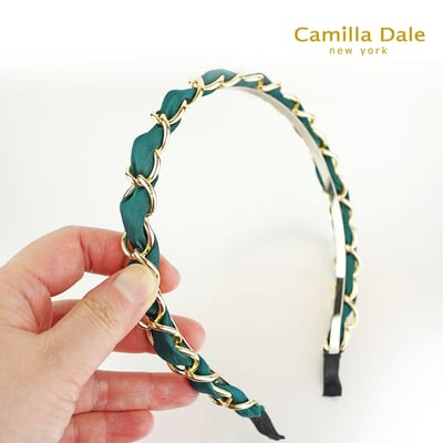 CamillaDale 翡翠綠絲帶綁金色金屬辮結髮箍 高品味韓國精品髮飾2