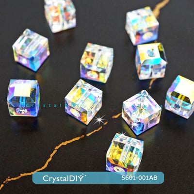 CrystalDIY奧地利水晶SW水晶串珠#5601立體正方形水晶亮彩(001AB) 4mm3